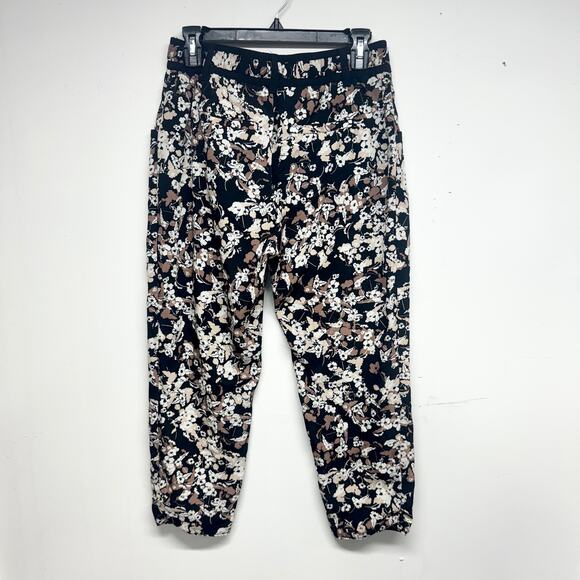 ANTHROPOLOGIE Cartonnier Womens Pant Black Floral Nassella Crop Elastic Waist 6P - Picture 3 of 3